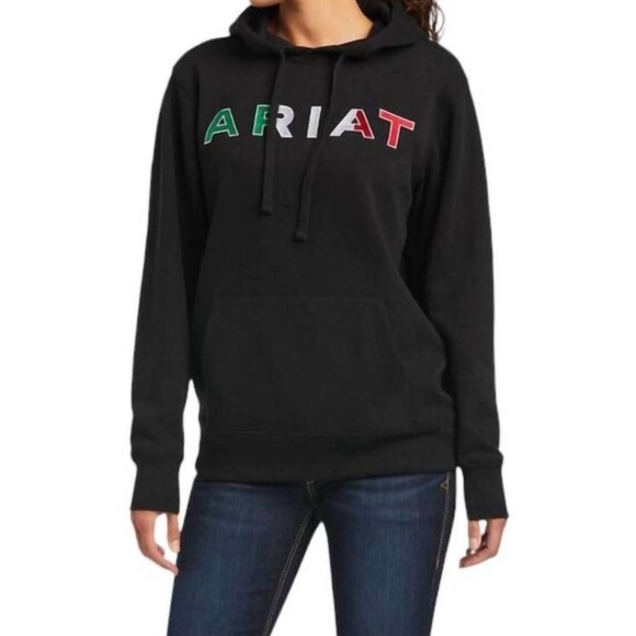 Ariat Womens Mexico Hoodie Size S Black Pullover Sweatshirt Embroidered Logo - Picture 13 of 13